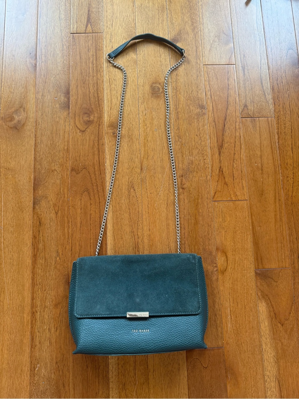 Ted Baker Lisa Forest Green Leather Suede Chain Crossbody Bag